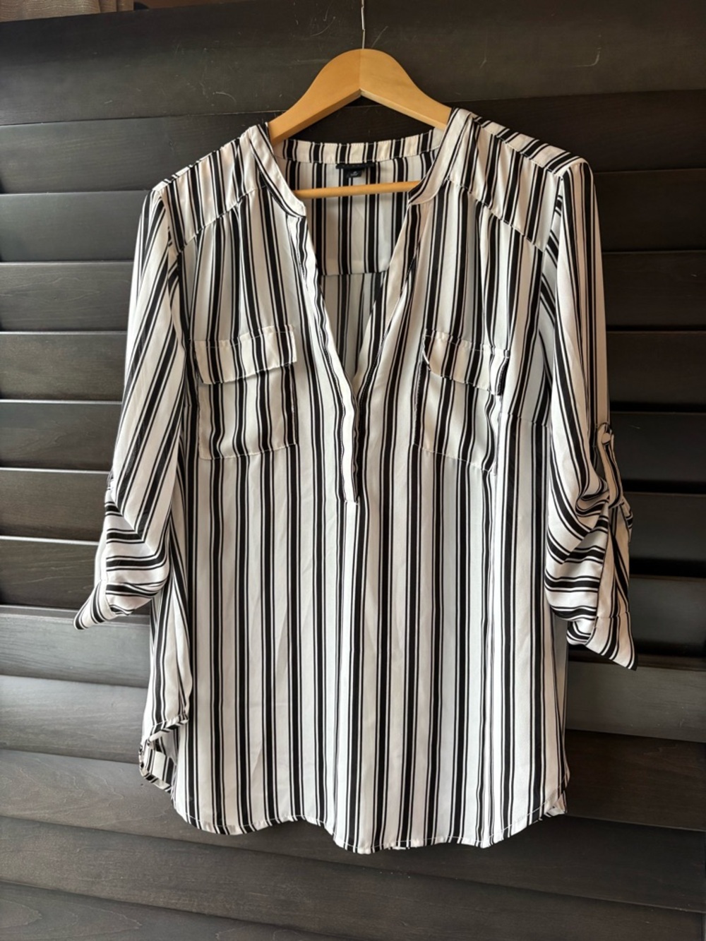 Torrid Black White Stripe Blouse Women's Large